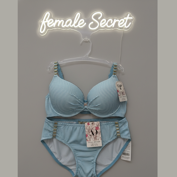 Pack of 2 Striped Padded Bra And Panty Set with Chain Straps